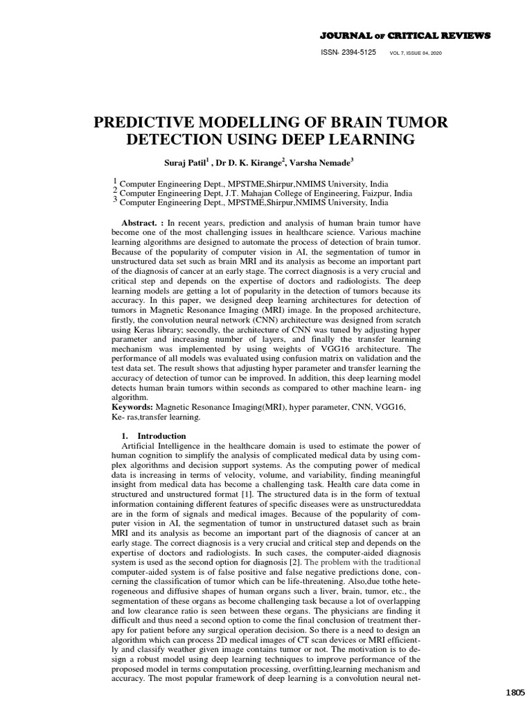 22 - Predictive Modelling of Brain Tumor | PDF | Deep Learning | Computing