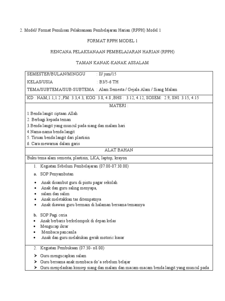 RPPH Model 1&2 | PDF | Seni & Disiplin Bahasa