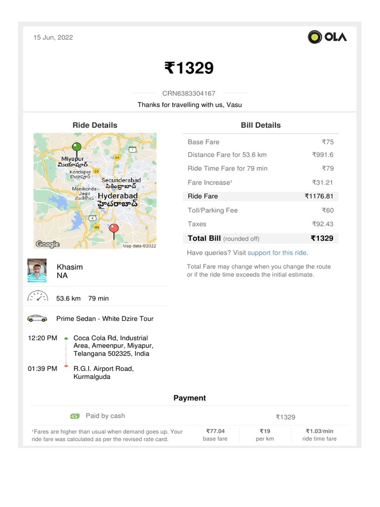 Ride Details Bill Details Thanks For Travelling With Us Vasu Pdf