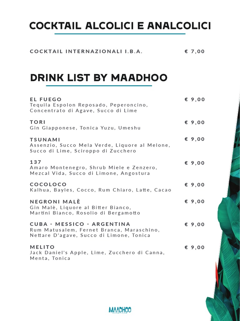 Menu Cocktail Bar | PDF