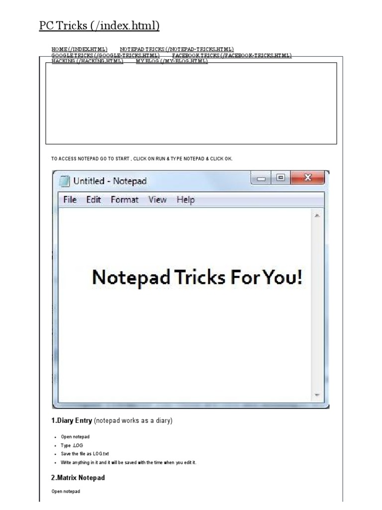 Notepad Tricks PC Tricks PDF Computer File Microsoft Windows