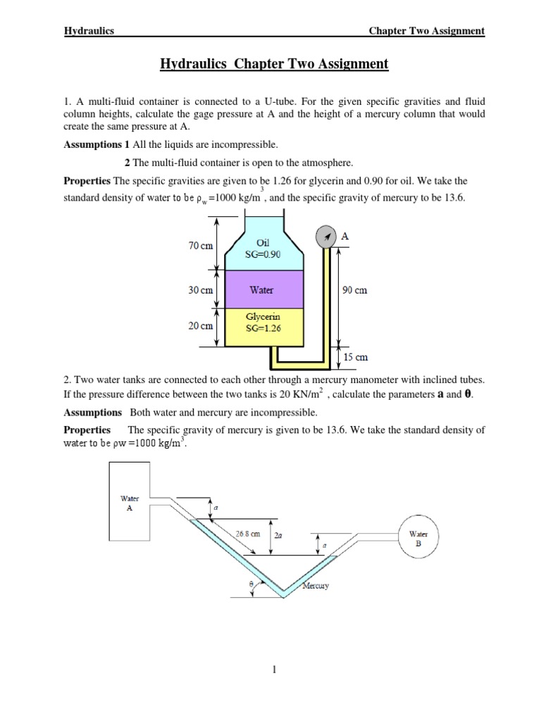 Hydraulics Chapter Two Assignment | Download Free PDF | Pressure | Water