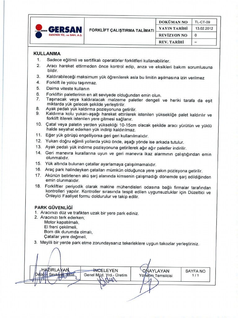 Forklift Calistirma Talimati PDF