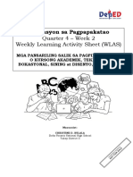 Edukasyon Sa Pagpapakatao: Quarter 4 - Week 2 Weekly Learning Activity Sheet (WLAS)