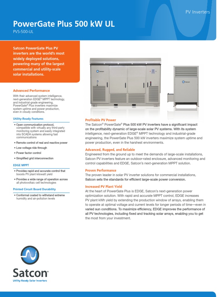 Satcon 500 KW Inverter Spec | PDF | Photovoltaics | Photovoltaic System