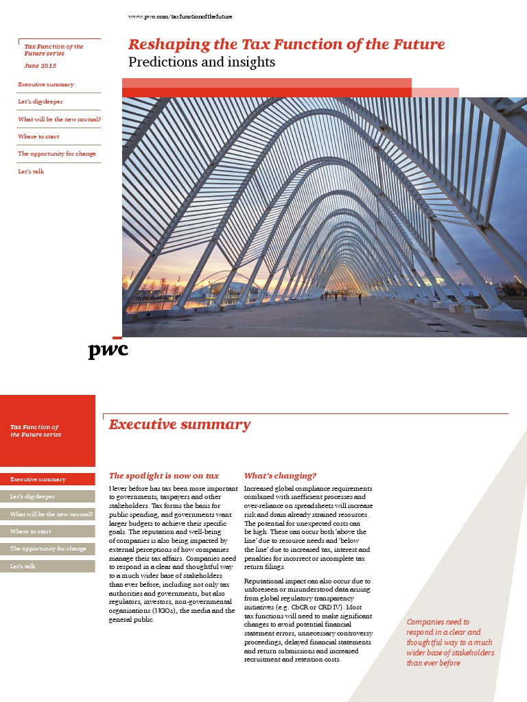 PWC Tax Function of The Future PDF Taxes Analytics