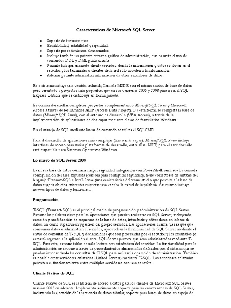 Caracteristicas+SQL Mysql Oracle Postgresql | PDF | Postgre Sql ...