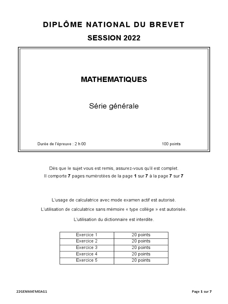 Combien De Temps Dure L épreuve De Maths Au Brevet Sujet Brevet Maths - Série Générale 2022 | PDF | Géométrie euclidienne |  Mathématiques