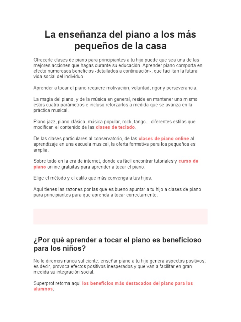 Beneficios del Piano para Niños | PDF | Piano | Aprendizaje