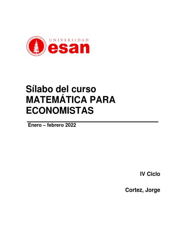 Sílabo de Matemática para Economistas | PDF | Espacio vectorial ...