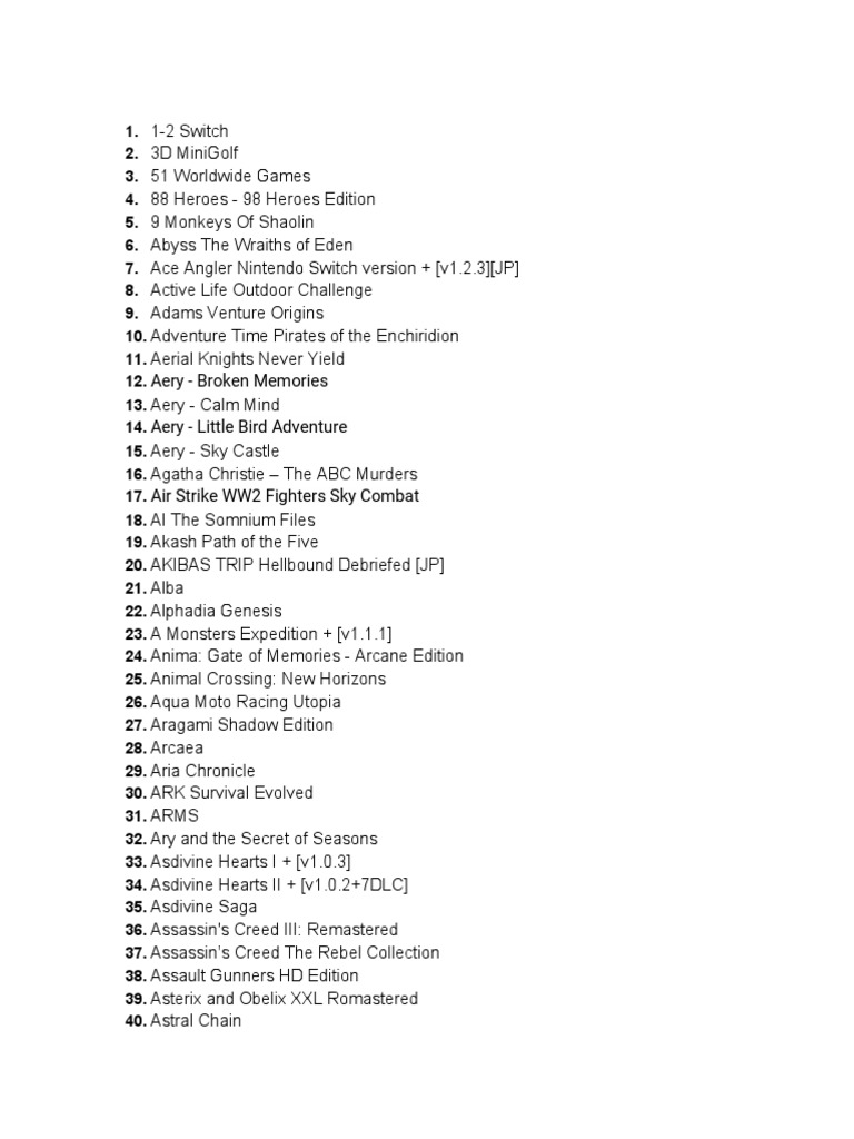 Nintendo Switch Game List | PDF | Mario