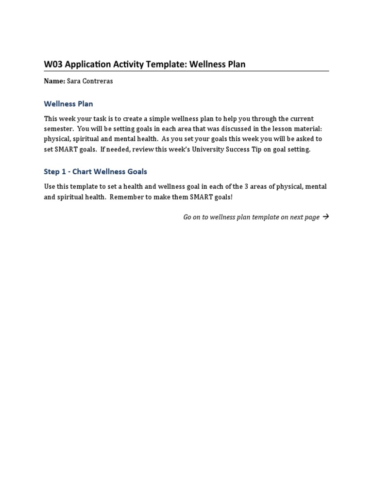 Personal Wellness Plan Template | PDF | Goal | Cognition