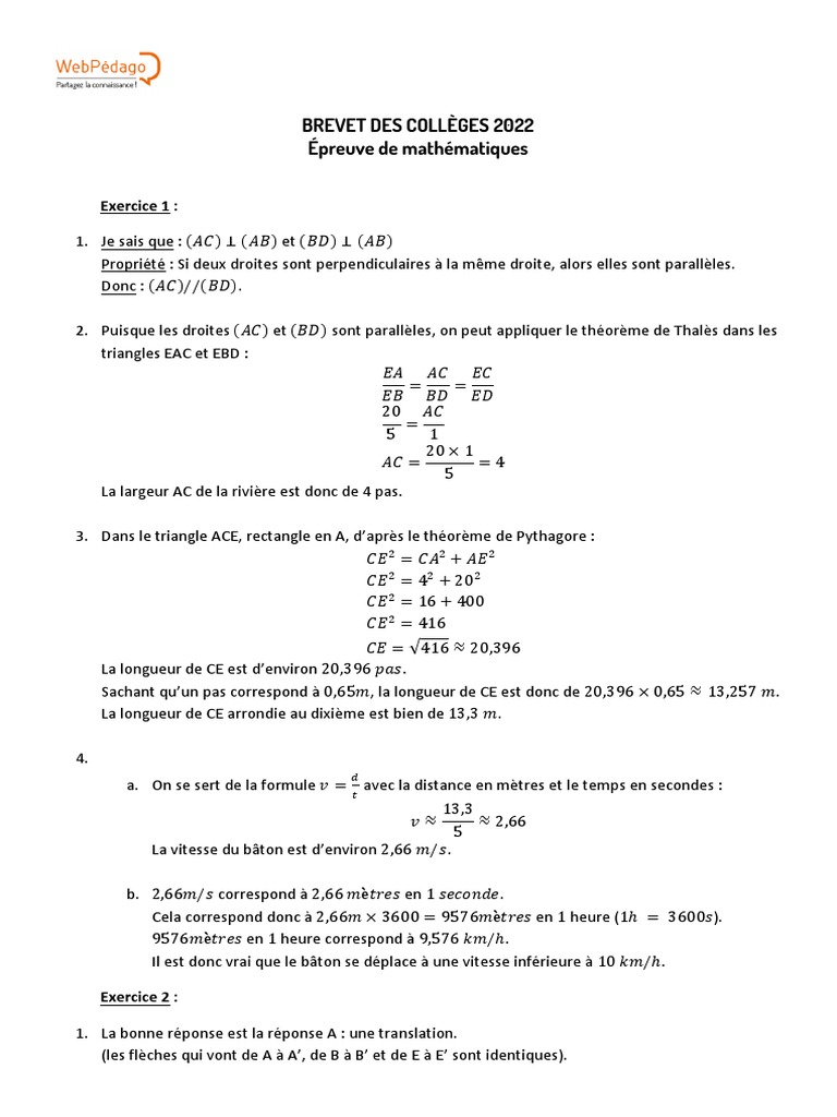 Sujet Brevet Maths 2021 Pdf Corrigé Corrigé - Brevet Maths 2022 | PDF | Nombre premier | Géométrie