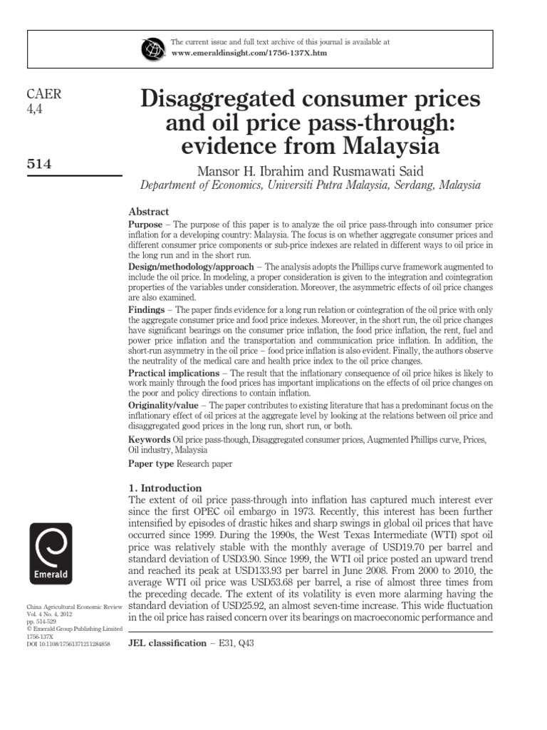Oil Price Impact on Malaysia's Consumer Prices | PDF | Inflation ...