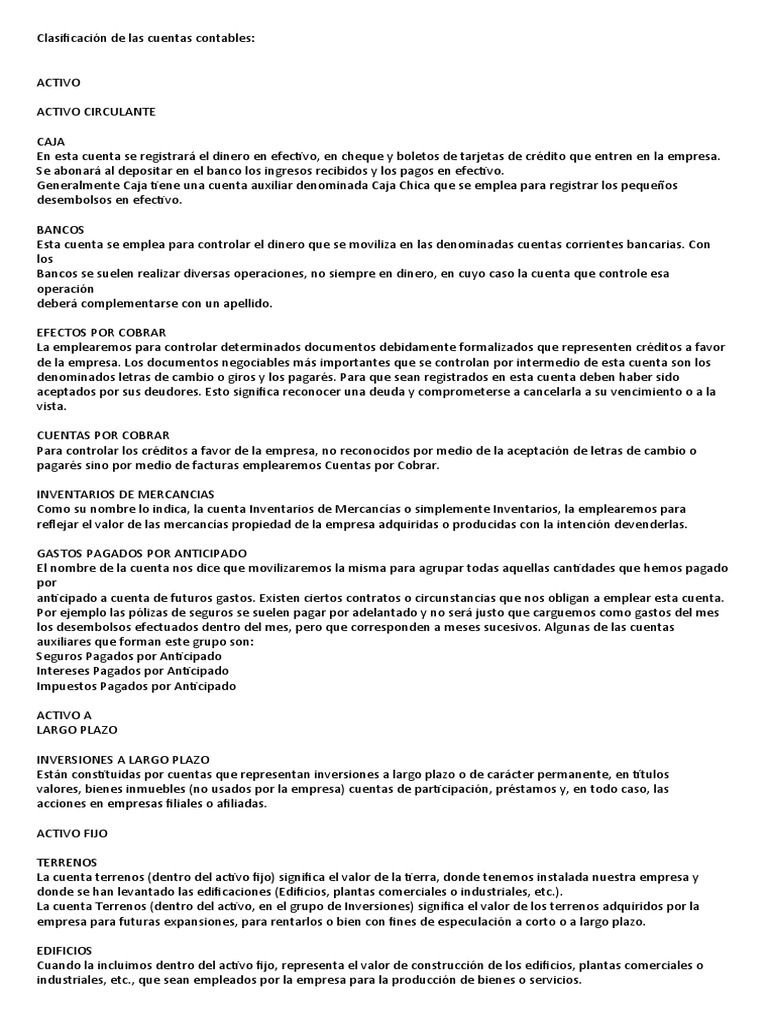 Clasificación de Las Cuentas Contables | PDF | Hipoteca Comercial ...