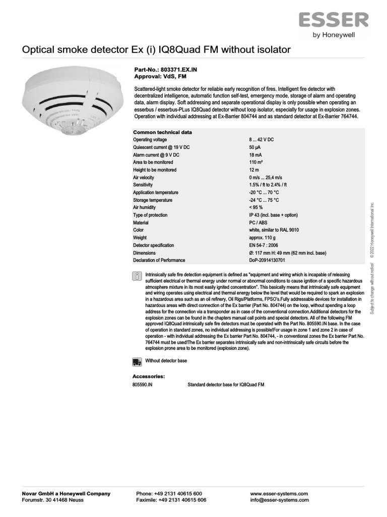 803371.EX - in - Optical Smoke Detector Ex I IQ8Quad FM Without ...