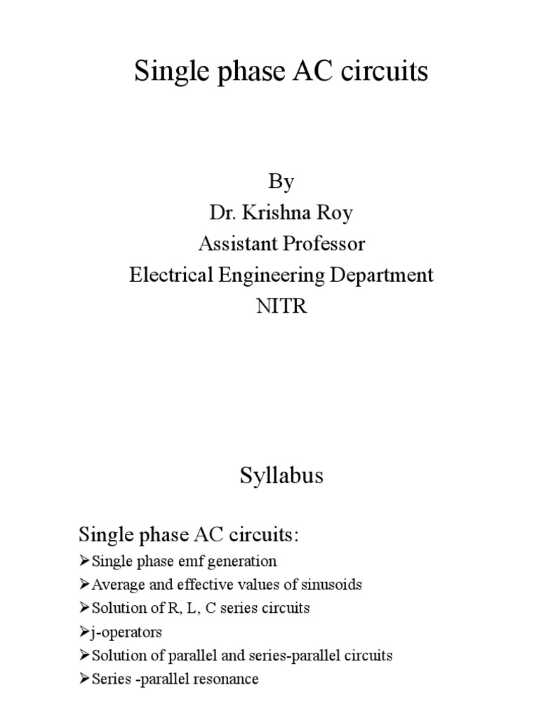 Single Phase AC Circuits Notes PDF Electrical Network Series And