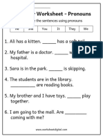 Grammar Worksheet - Pronouns: Complete The Sentences Using Pronouns