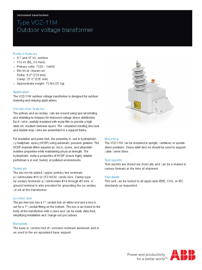 Outdoor Voltage Transformer Type VOZ11M PDF Transformer