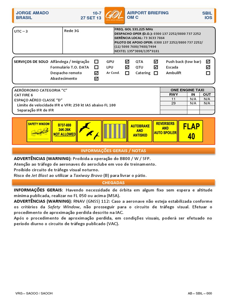 Briefing Aeroporto SBIL: Serviços e Avisos | PDF | Regras de voo por ...