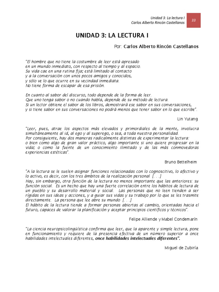 Unidad 3 La Lectura I - 5ab195671723dd419ce4cb6b | PDF | Aprendizaje ...