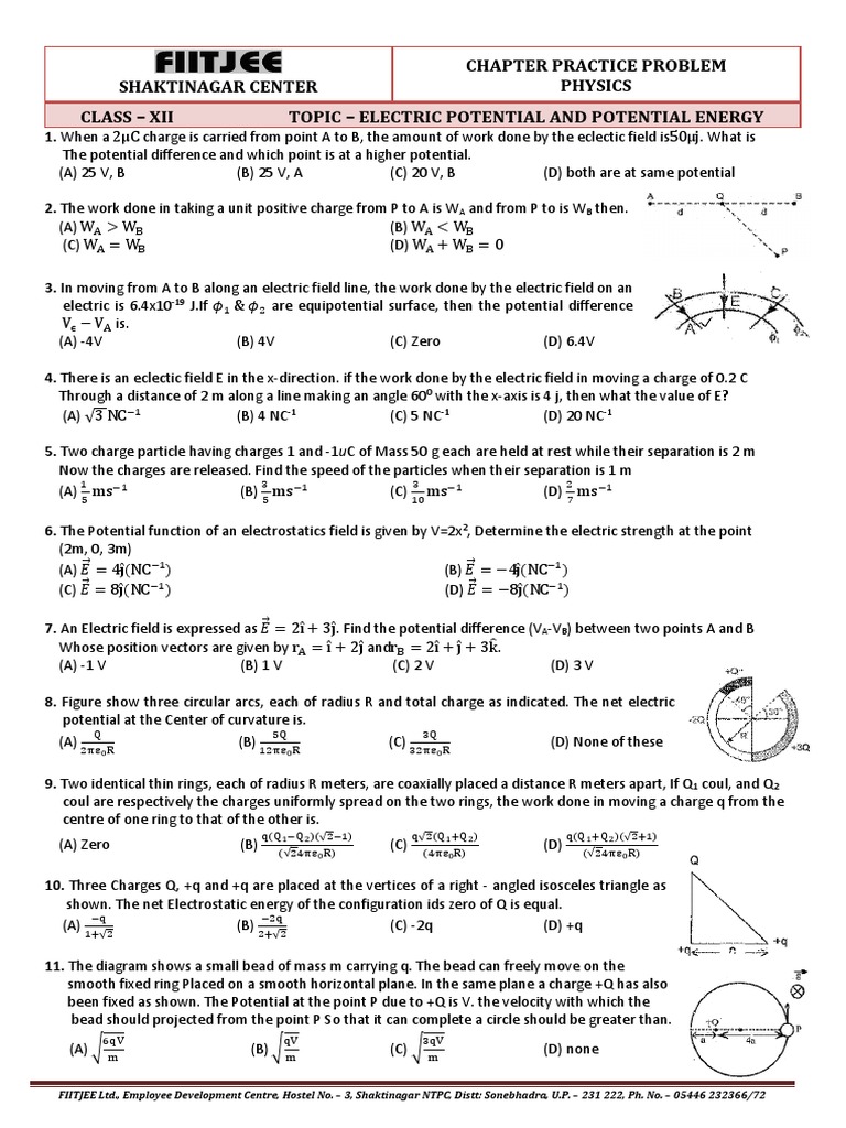 Electric Potential Practice Problems | PDF | Electric Field | Potential ...
