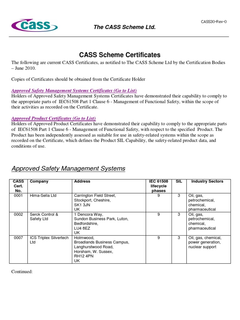 CASS30 Rev 0 CASS Scheme Certificates PDF Quality Prevention