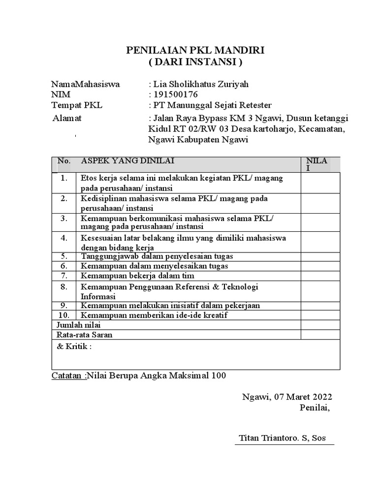 Surat Penilaian Mandiri Instansi Pdf