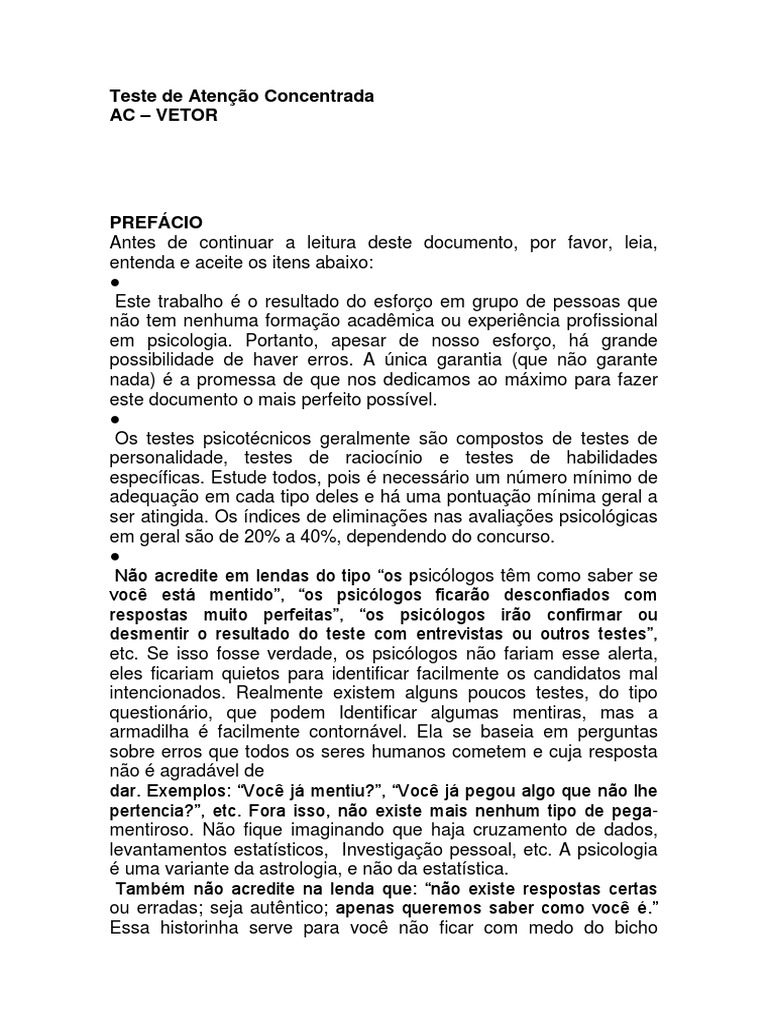 AC Vetor: teste de atenção concentrada em 5 minutos | PDF | Psicologia ...