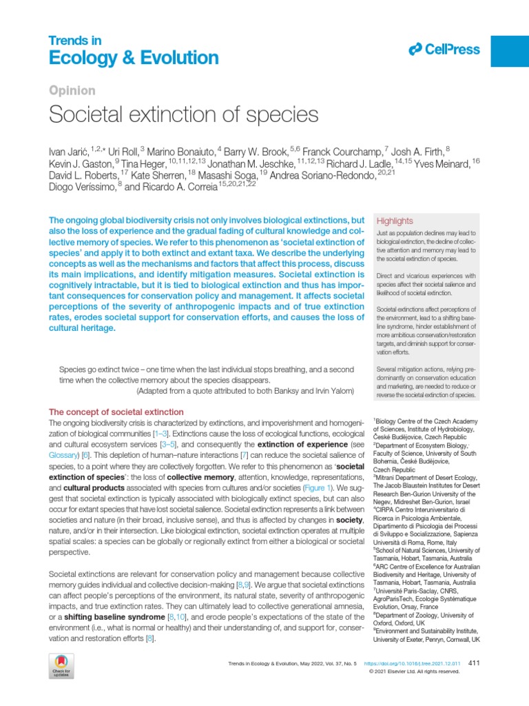 Societal Extinction of Species | PDF | Extinction | Conservation Biology