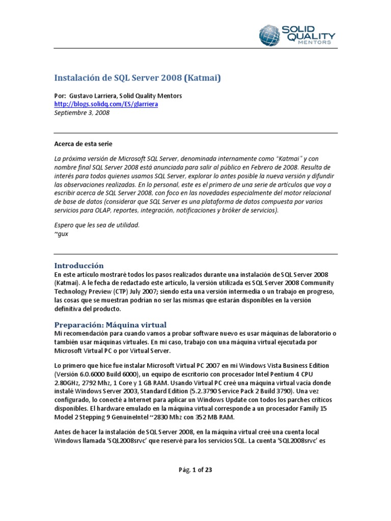 La Instalación de SQL Server 2008 | PDF | Servidor SQL de Microsoft ...