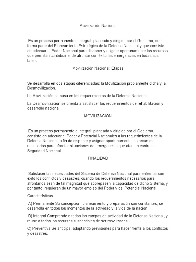 Movilización Nacional PDF Gobierno Ciencias Políticas