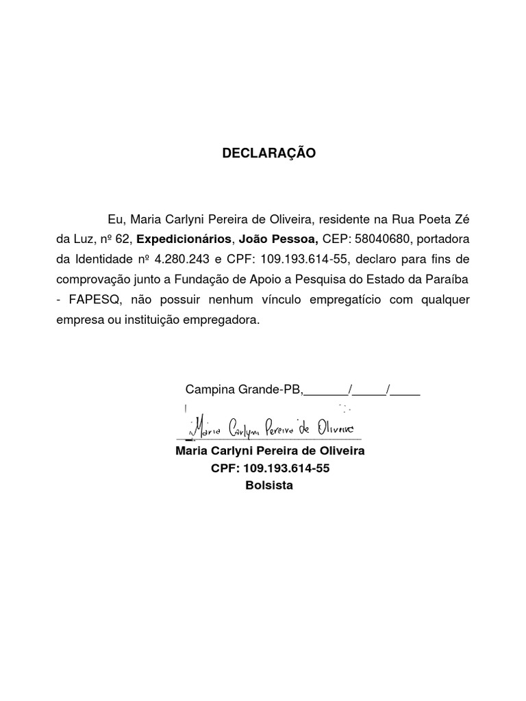 Declaração de Não Vínculo EmpregatícioAssinado PDF