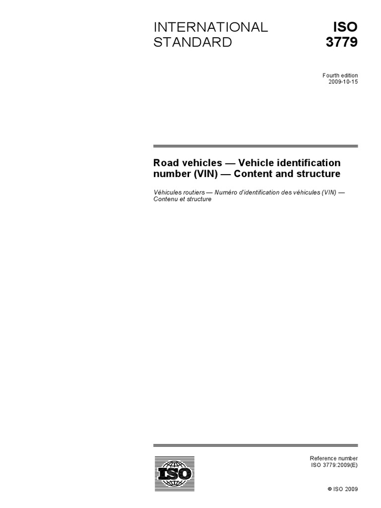 International Standard: Road Vehicles - Vehicle Identification Number ...