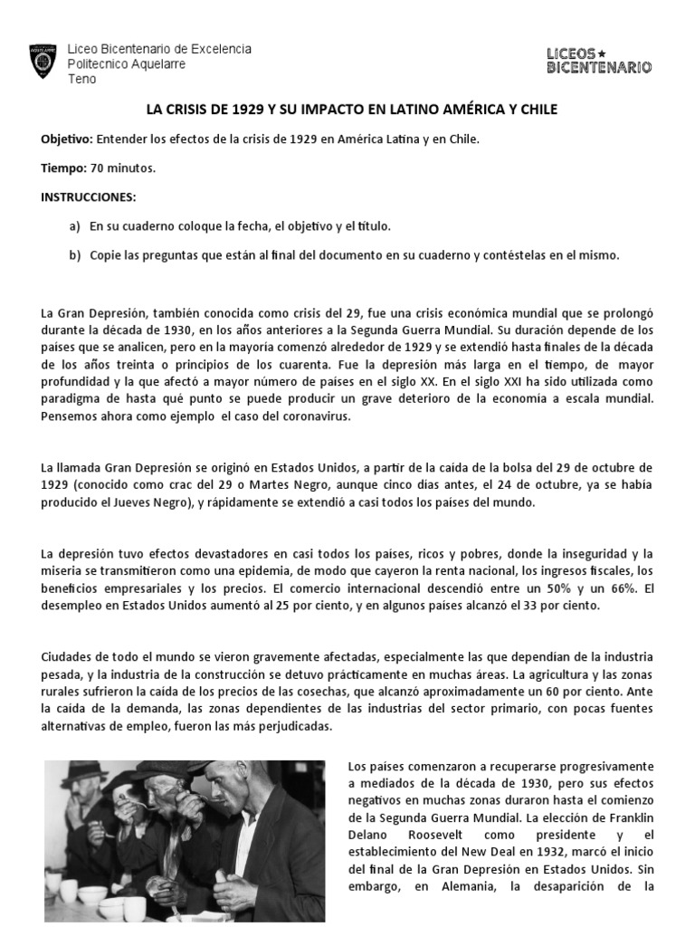 Impacto de la Crisis de 1929 en Chile | PDF | Gran depresion | Economias