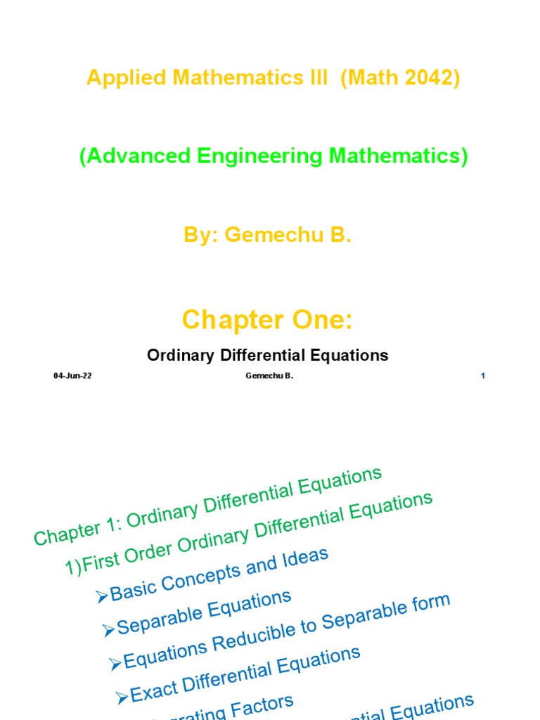 Chapter 1 First Order ODE Handout | PDF | Ordinary Differential ...