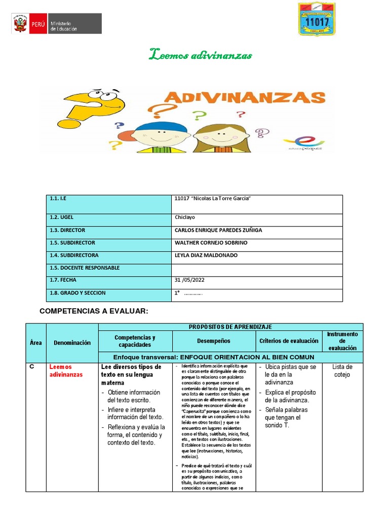 Adivinanzas para Primer Grado en Guaraní | PDF | Evaluación