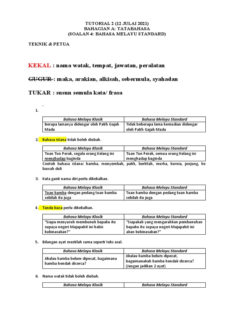 Kelas Tutorial BM Standard | PDF