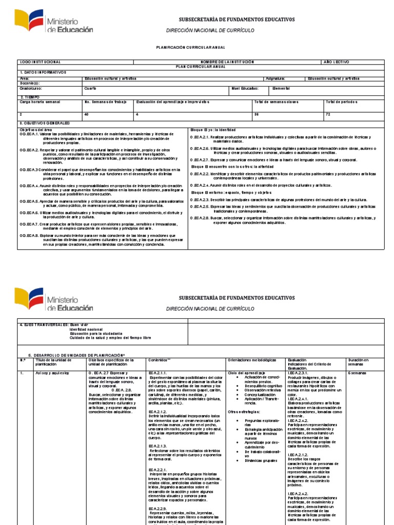 Plan Curricular Anual. 4 | PDF | Plan de estudios | Aprendizaje