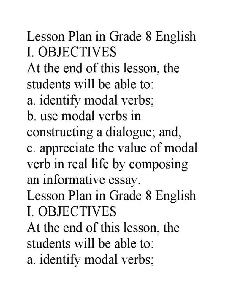 Lesson Plan in Grade 8 English | PDF | Verb | English Language