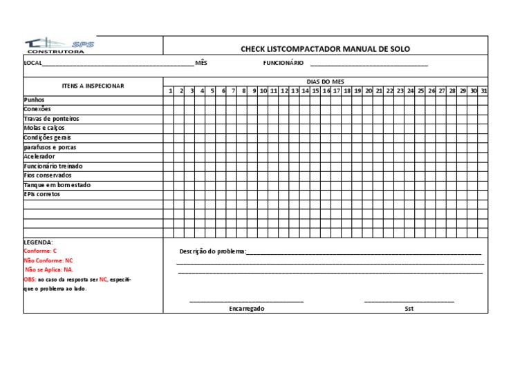 Check List para Compactador Manual de Solo | PDF