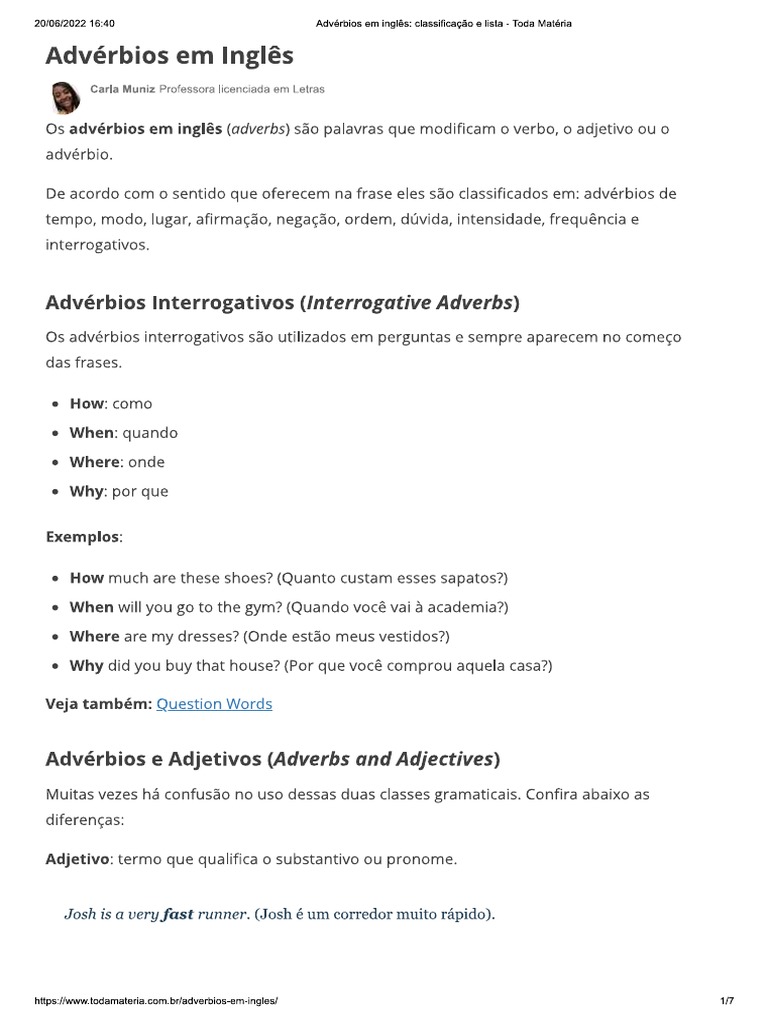 Orações Adverbiais Em Inglês : Adjuntos na gramática inglesa: definição ...