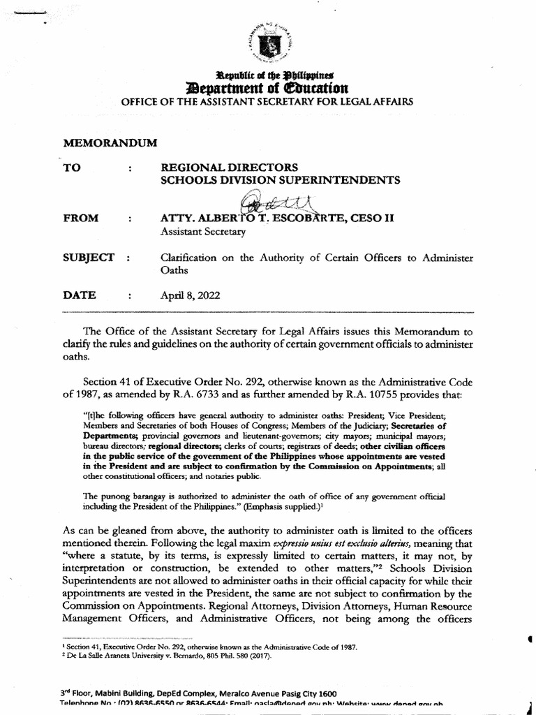 Clarification On The Authority of Certain Officers To Administer Oaths ...