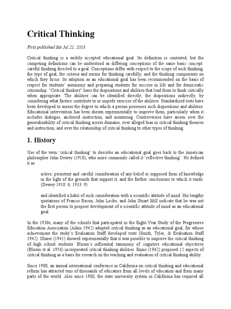 John Dewey on Critical Thinking | PDF | Critical Thinking | Thought