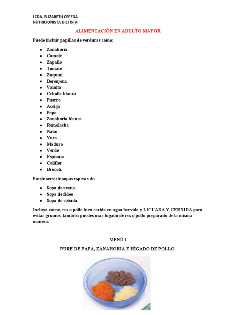 Recetas de Papillas para Adultos Mayores | PDF | Alimentos | Cocina
