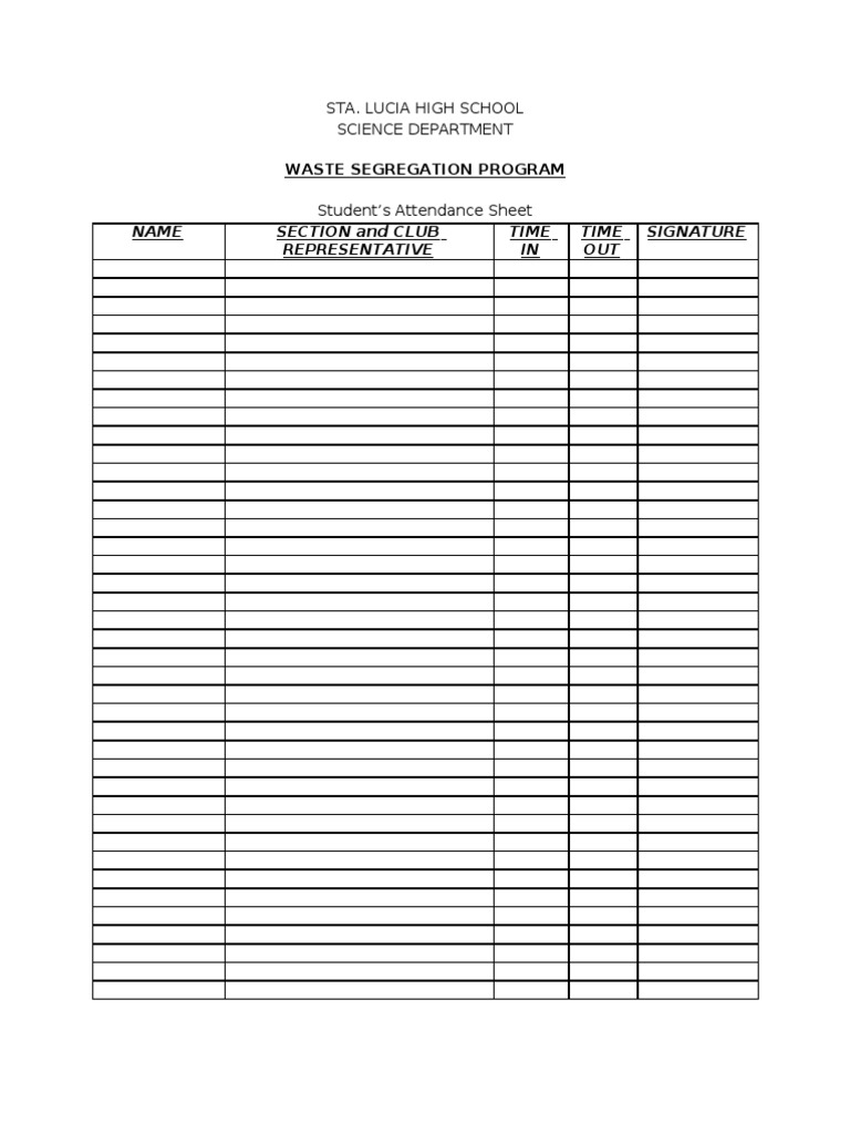 Waste Segregation Program Attendance Sheets | PDF