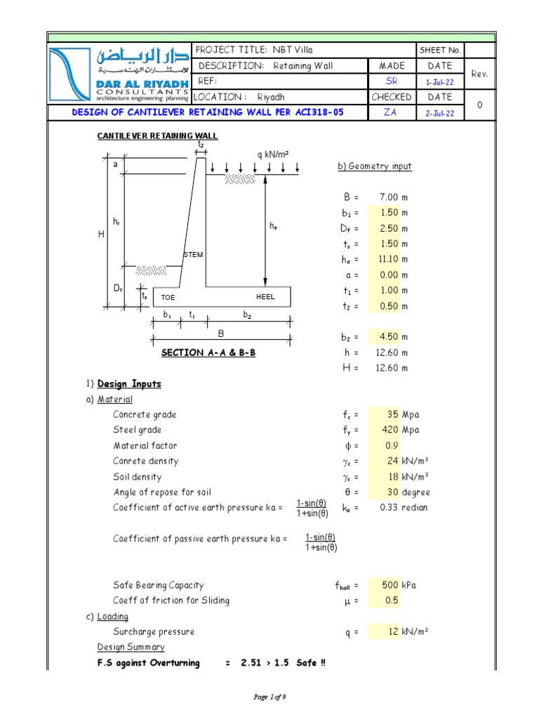 Retaining Wall Design 1A-1 | PDF | Mechanics | Building Engineering