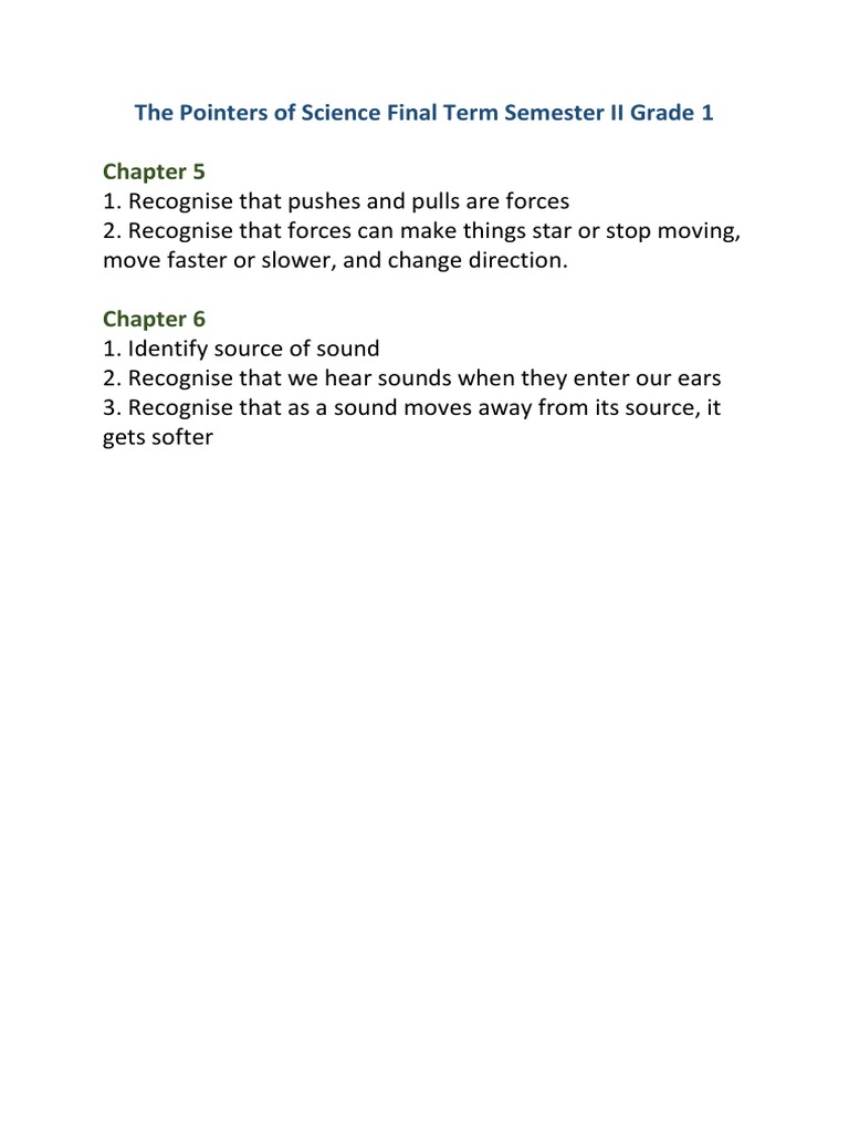 The Pointers of Science Final Term Semester II Grade 1 | PDF | Science ...