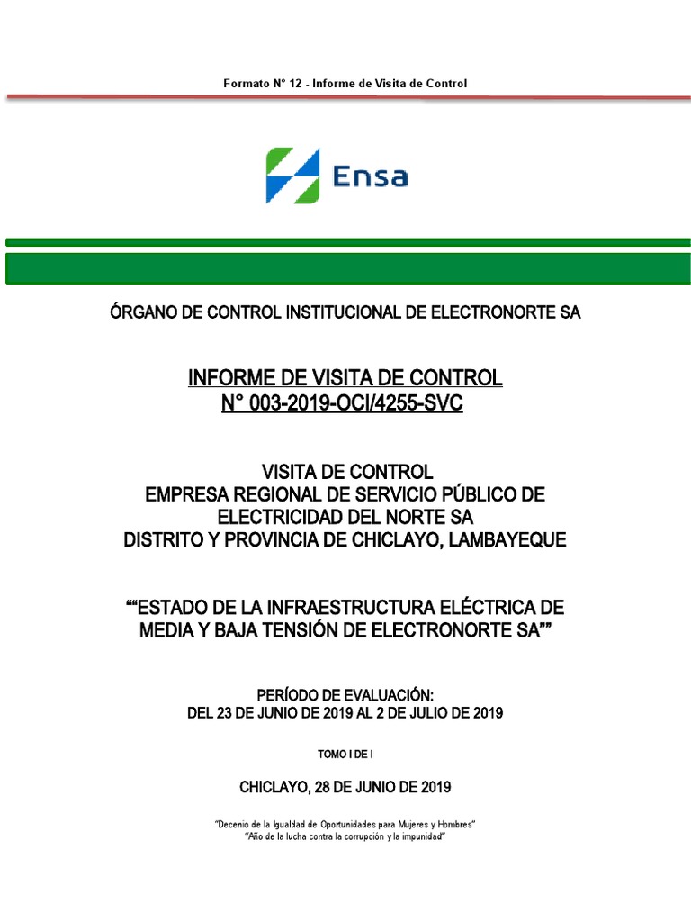 Informe de Control Infraestructura Eléctrica | PDF