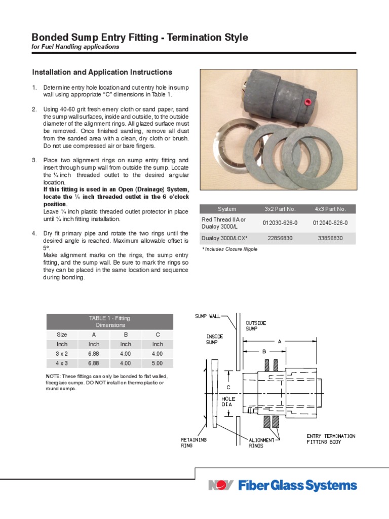 Bonded Sump Entry Fitting Termination Style Spec Sheet2 PDF Pipe